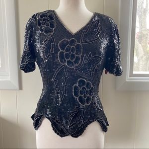 Vintage Stenay Fully Sequined Top Blouse S